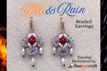 Fire and Rain Earrings beading tutorial with Beebeecraft Carnelian, Aquamarine and Rice Pearls