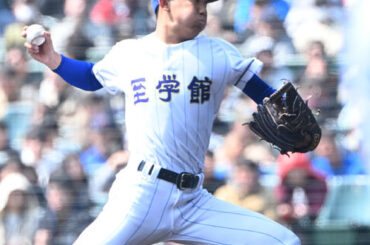 至学館対エナジックスポーツ　先発する至学館・尾崎（撮影・和賀正仁）