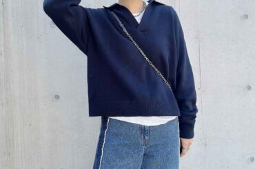 白より黒より“ネイビー”！【ユニクロ】40・50代の春見え♡「垢抜けポロセーター」 - fashion trend news