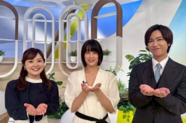 阿部亮平がネクタイ×スーツ×横分けヘアでにっこり！山本美月＆水卜アナと並んだ『ZIP!』オフショット到着