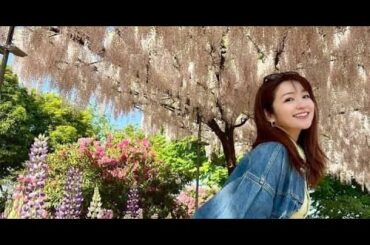 B1- 長野美郷アナ、満開の“藤棚”バックに笑顔のショット公開「すごい風景きれいですね」「花が似合って可愛い～」