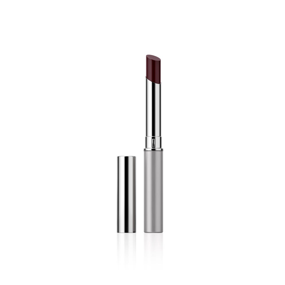 lipstick with silver packaging and a deep mauve shade