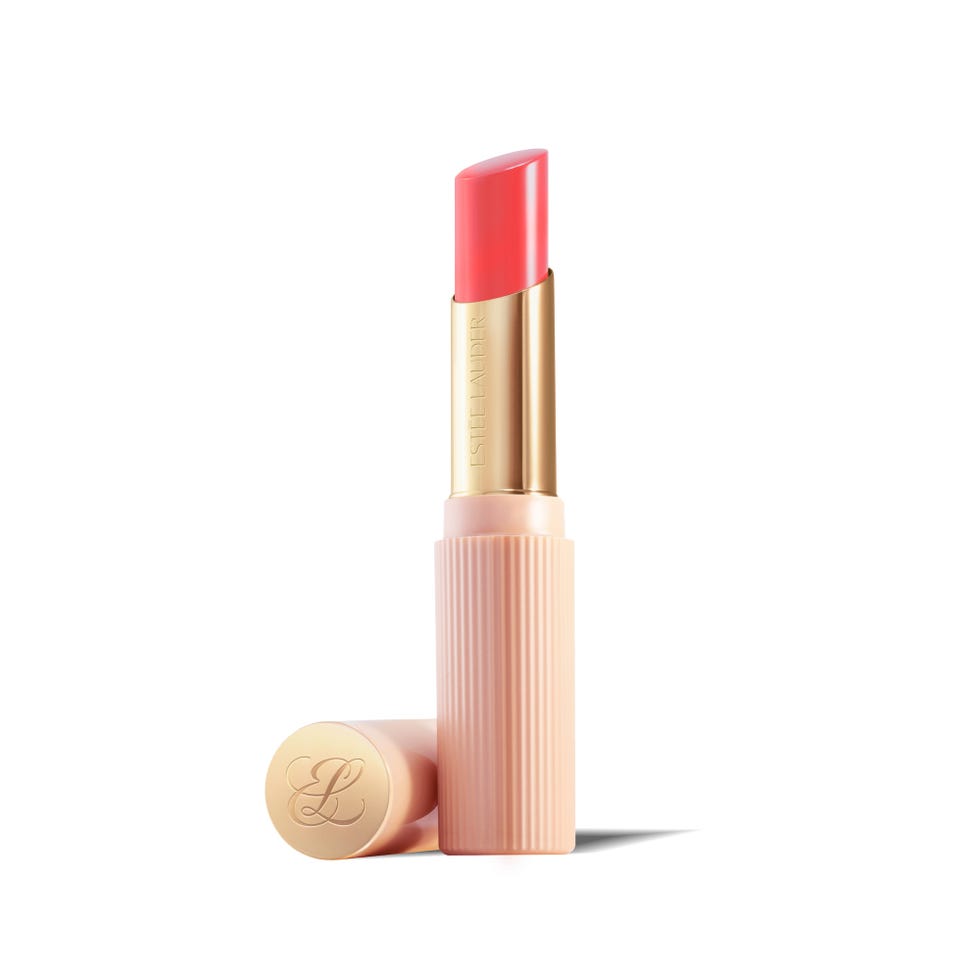 lipstick tube with a vibrant pink shade and logo