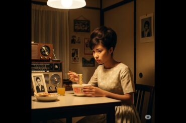 昭和のラジオ深夜放送 真夜中のインスタントラーメンと 受験勉強する昭和のアイドルたち 深夜のアパートで、私だけの時間　曲 真夜中のインスタントラーメン 昭和レトロガール 秋山ポプラ