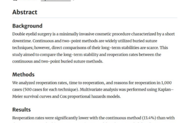 TCB奥村公貴医師らの論文が国際美容外科学術誌「Aesthetic Plastic Surgery」に掲載。二重埋没法の長期安定性を1,000例で比較した世界最大規模の研究。 | TCB東京中央美容外科のプレスリリース