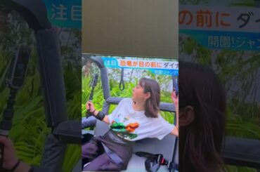 ジャングリア沖縄　ダイナソーサファリを体験する若林有子アナ　#若林有子