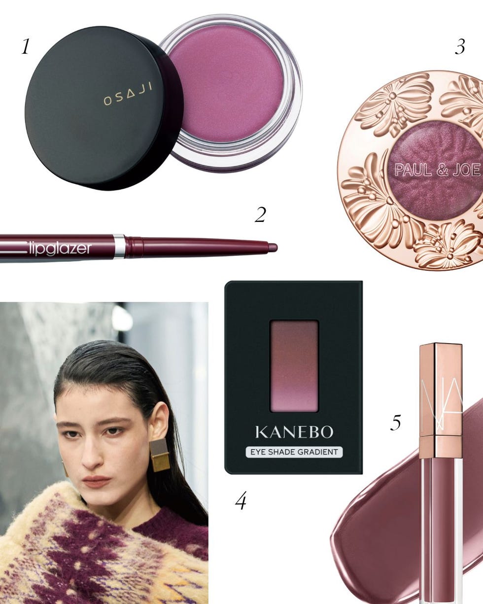 makeup products displayed on a white background