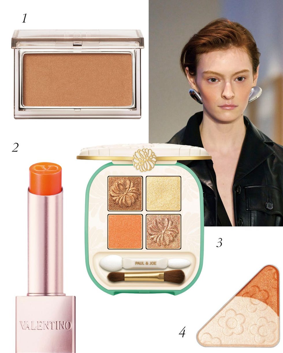 cosmetics products including bronzer lip color eyeshadow palette and highlighter