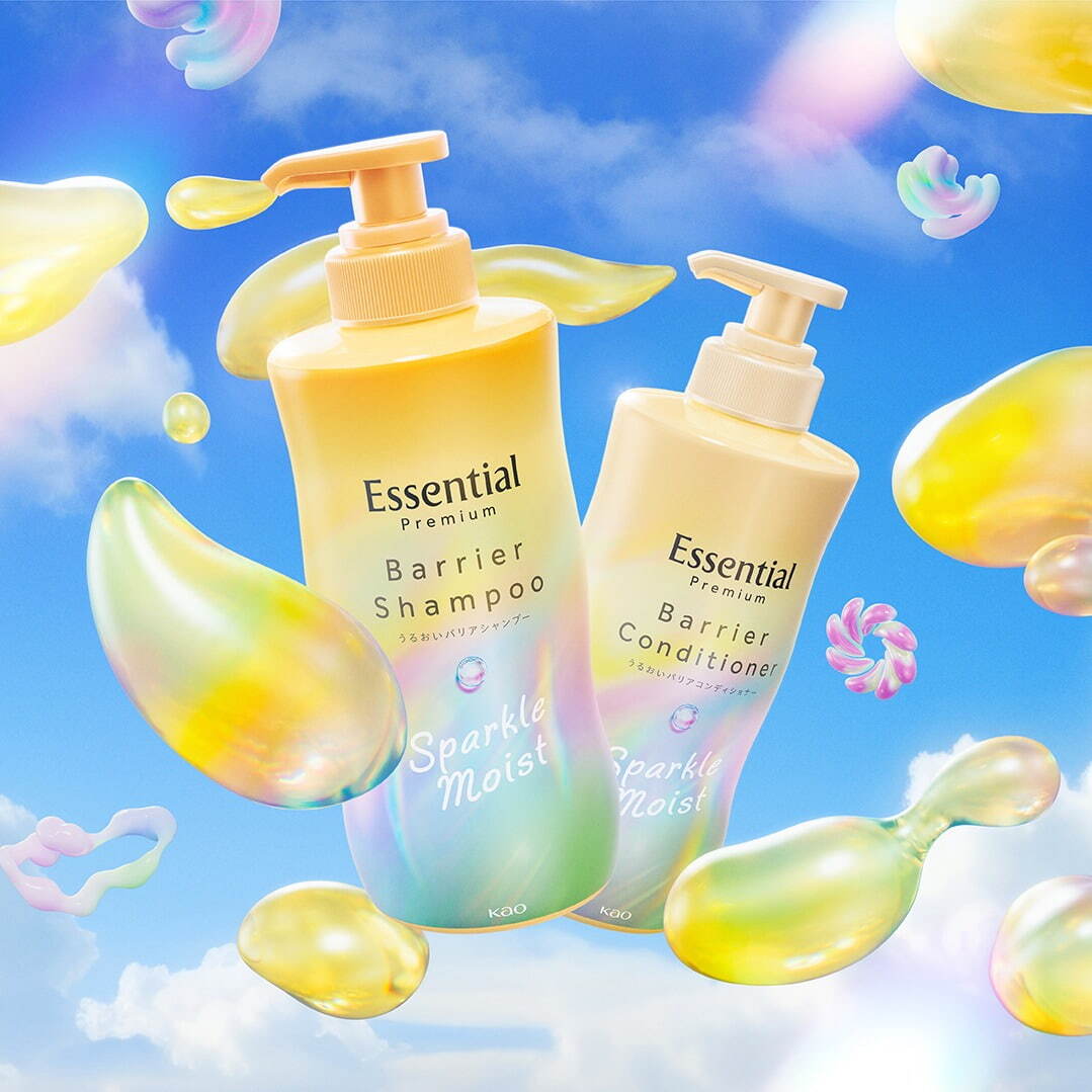 「エッセンシャル プレミアム バリアシャンプー スパークルモイスト」本体 430mL 1,430円、つめかえ 330mL＜新製品＞
「エッセンシャル プレミアム バリアコンディショナー スパークルモイスト」本体 430mL 1,430円、つめかえ 330mL＜新製品＞