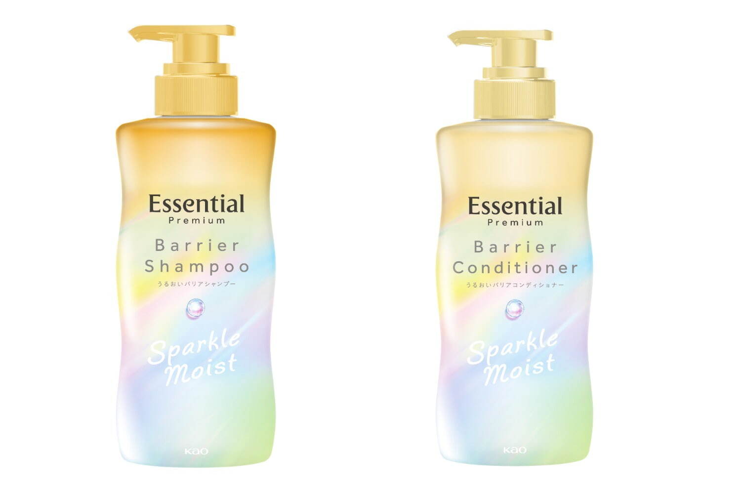 「エッセンシャル プレミアム バリアシャンプー スパークルモイスト」本体 430mL 1,430円、つめかえ 330mL 990円＜新製品＞
「エッセンシャル プレミアム バリアコンディショナー スパークルモイスト」本体 430mL 1,430円、つめかえ 330mL 990円＜新製品＞