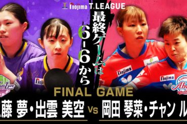 工藤夢 出雲美空 vs 岡田琴菜 チャンルイ TFINALGAME 京都カグヤライズ vs 木下アビエル神奈川 ノジマTリーグ 8月1日(金) KBSホール（京都市）実況解説なし【卓球 Tリーグ公式】