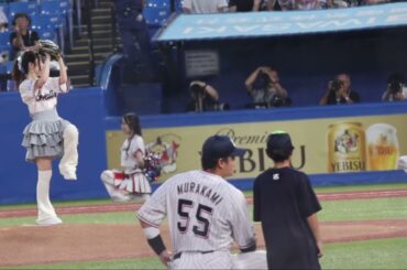 盾の勇者の成り下がり　フィーロの声優　日高里菜さんの始球式　（バッター岡林）　2025/09/09 神宮球場