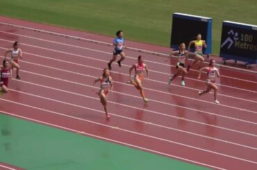 20250913111211宮崎県高校新人陸上女100ｍ予選4組 内山田 奏（2） 宮崎商12.92 +0.3
