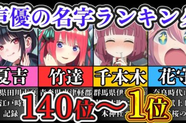 【後編】声優の希少名字ランキング Part3「140位～1位」【苗字/アニメ】