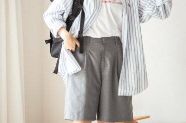 秋の始まりはグレーのハーフ丈パンツが使える！シャツをダボっと合わせて【FUDGE FRIEND おしゃれさんの毎日コーディネート vol.591｜うさみ】 | FUDGE FRIEND | ファッション