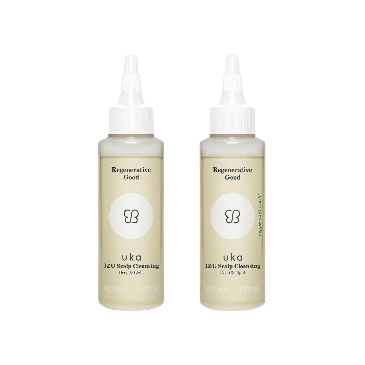 左から)uka イズ スカルプクレンジング ディープ＆ライト 100mL 1,980円、 uka イズ スカルプクレンジング ディープ＆ライト′ペパーミントフレッシュ