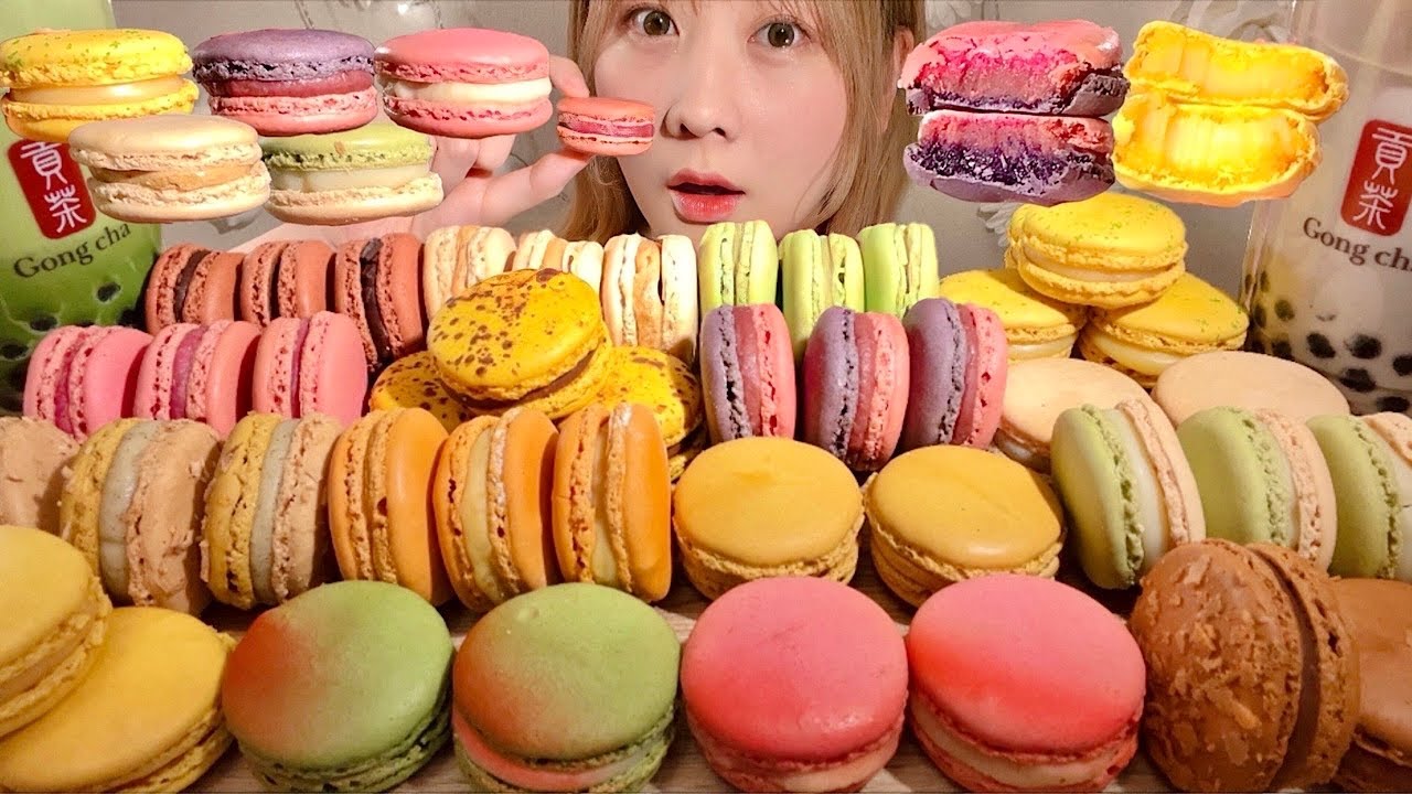 ASMR Pierre Hermé Macarons Gong Cha Bubble Tea【Mukbang/ Eating Sounds】【English subtitles】 ASMR Pierre Hermé Macarons Gong Cha Bubble Tea【Mukbang/ Eating Sounds】【English subtitles】