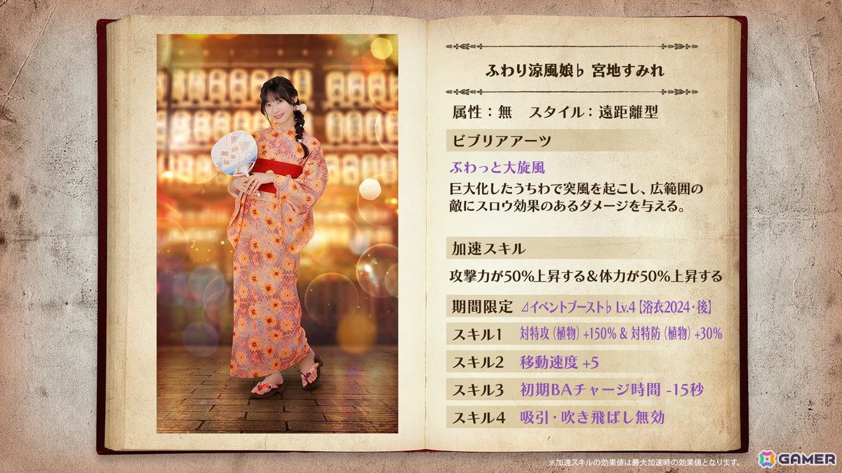 「ひな図書」で浴衣イベント後編「晩夏を彩る日向の君へ・後編」が開催！報酬で「★4 ふわり涼風娘♭ 宮地すみれ」を入手しようの画像