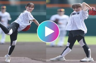 阪神 始球式 佐藤佳奈アナ 豪快ワインドアップ 胸を張る迫力投球 | 始球式 佐藤佳奈 アナウンサー | 阪神タイガース 甲子園 始球式 2025 豪快投球＆ワンバウンド