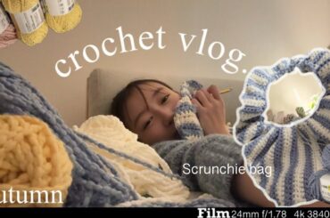 【日常vlog】🧶編み物しながら、話したり。秋を探したり。いいでしょ秋って、秋っていいのよvlog🍂|Scrunchie bag|crochet|かぎ編み