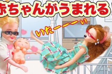 【リカちゃん】🤰🏻赤ちゃんがうまれる👶🏻‼️ママ、お腹が痛くなり急いで病院へ…🏥💦【バービー】