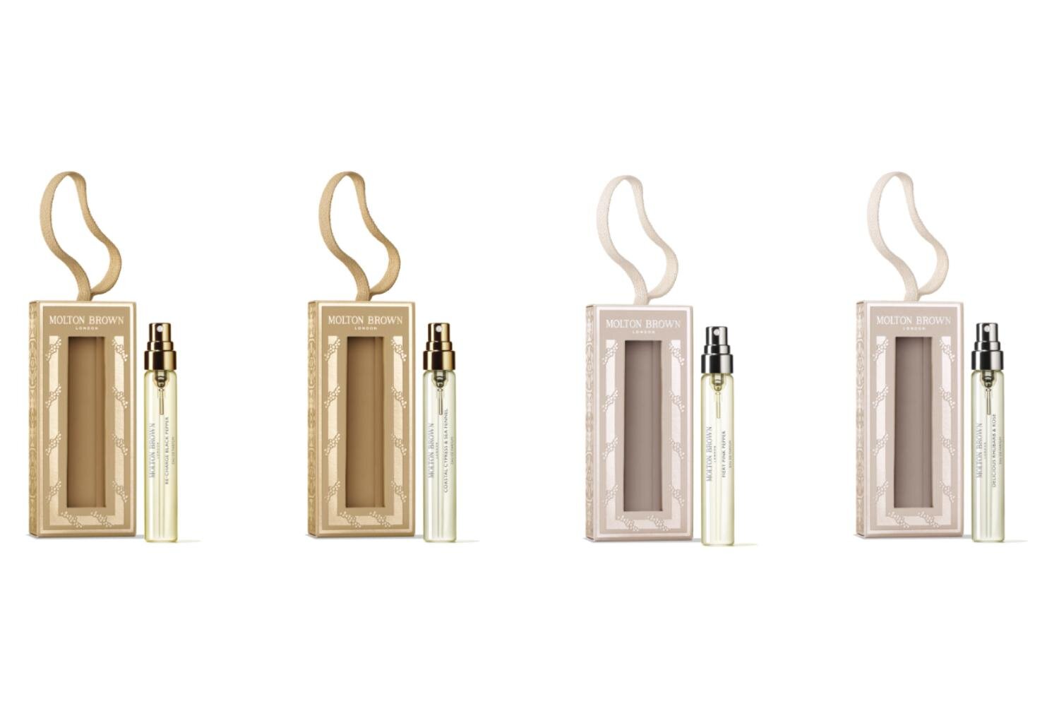 (左から)ブラックペッパー オードパルファン フェスティブボーブル 7.5mL 3,465円＜限定品＞ サイプレス＆シーフェンネル オードパルファン フェスティブボーブル 7.5mL 3,465円＜限定品＞ ピンクペッパー オードパルファン フェスティブボーブル 7.5mL 3,465円＜限定品＞ デリシャス ルバーブ＆ローズ オードパルファン フェスティブボーブル 7.5mL 3,465円＜限定品＞