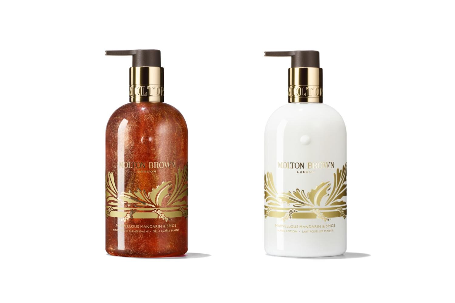 (左から)マーヴェラス マンダリン＆スパイス ハンドウォッシュ 300mL 5,170円＜限定品＞ マーヴェラス マンダリン＆スパイス ハンドローション 300mL 5,830円＜限定品＞ 