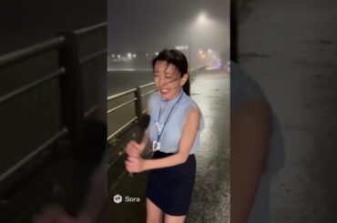 台風で女子アナにバケツ直撃してミニスカで転ぶ。S2