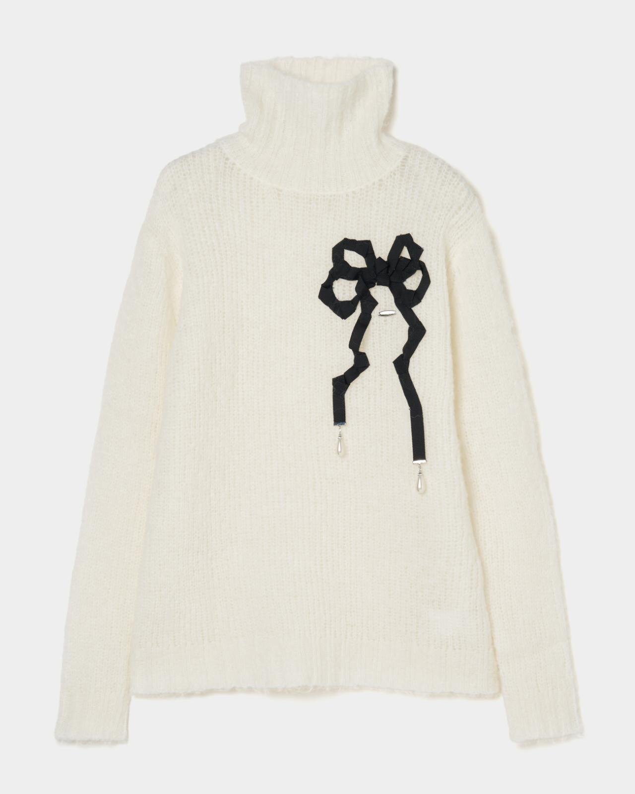 レイジーリボンモヘアニット ホワイト×ブラック 47,300円〈渋谷パルコ会場先行発売(即売および受注予定)〉