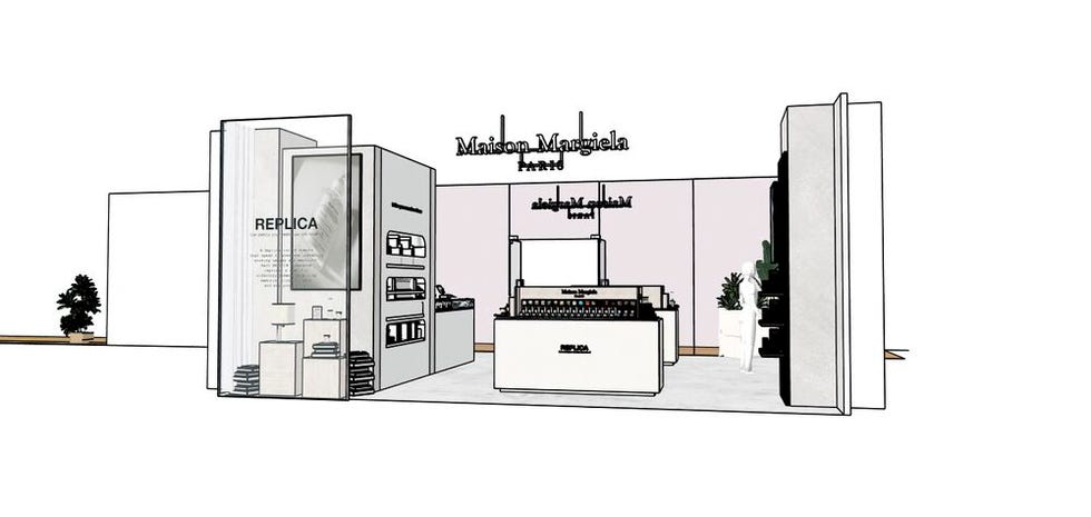 display concept for a retail space featuring maison margiela products