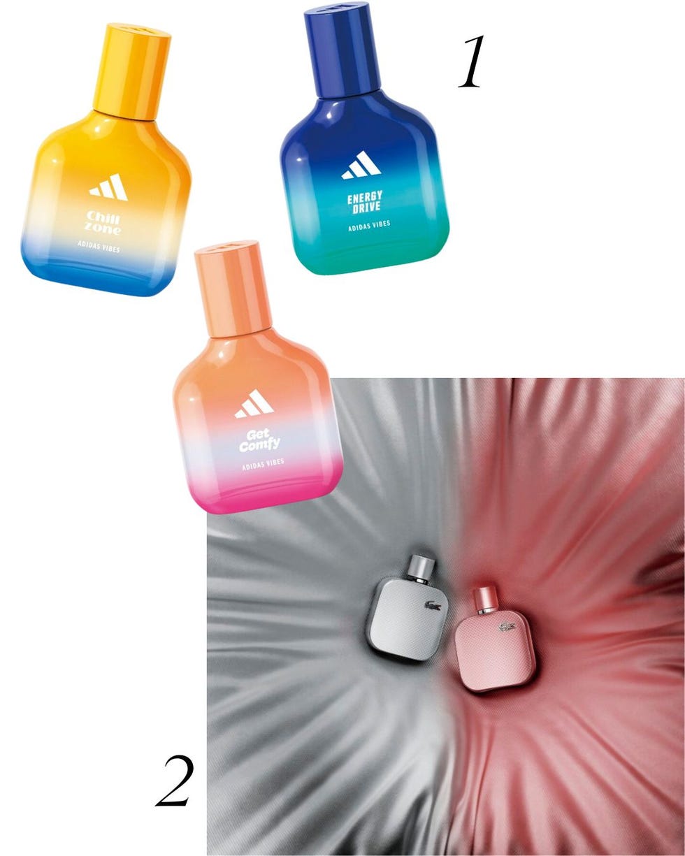fragrances displayed against a textured background
