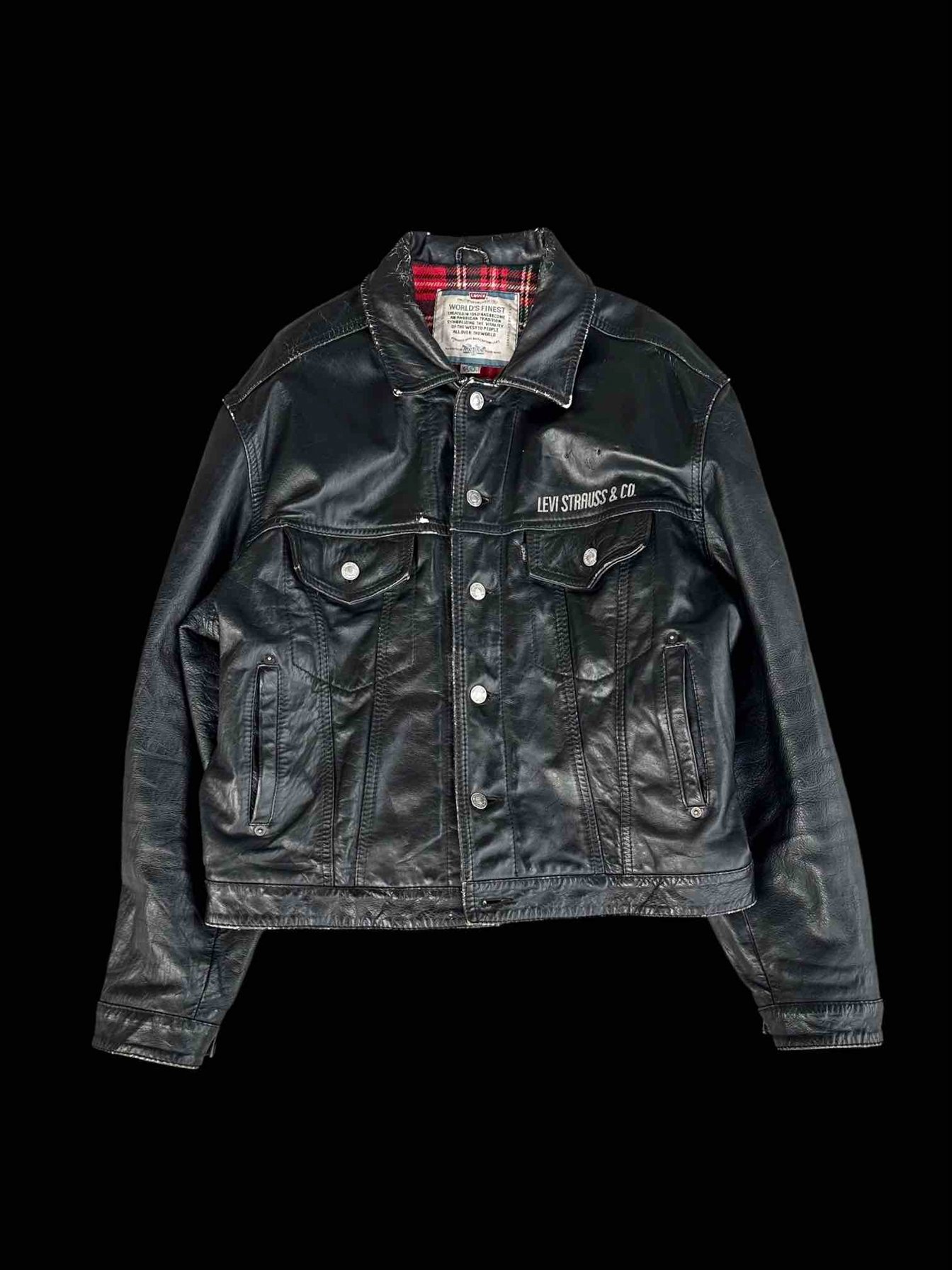 1980s Levi's leather trucker jacket black