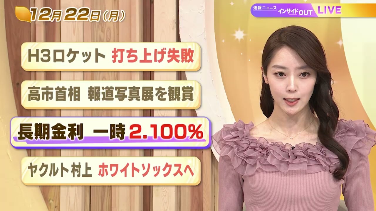 【今日のニュース12月22日】「H3ロケット打ち上げ失敗」「高市首相 報道写真展を鑑賞」「長期金利 一時2.100%」「ヤクルト村上 ホワイトソックスへ」 BS11 【今日のニュース12月22日】「H3ロケット打ち上げ失敗」「高市首相 報道写真展を鑑賞」「長期金利 一時2.100%」「ヤクルト村上 ホワイトソックスへ」 BS11