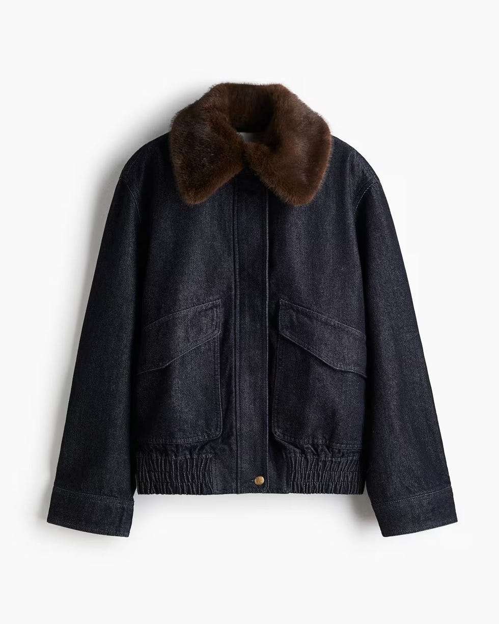 Fluffy-collar denim jacket
