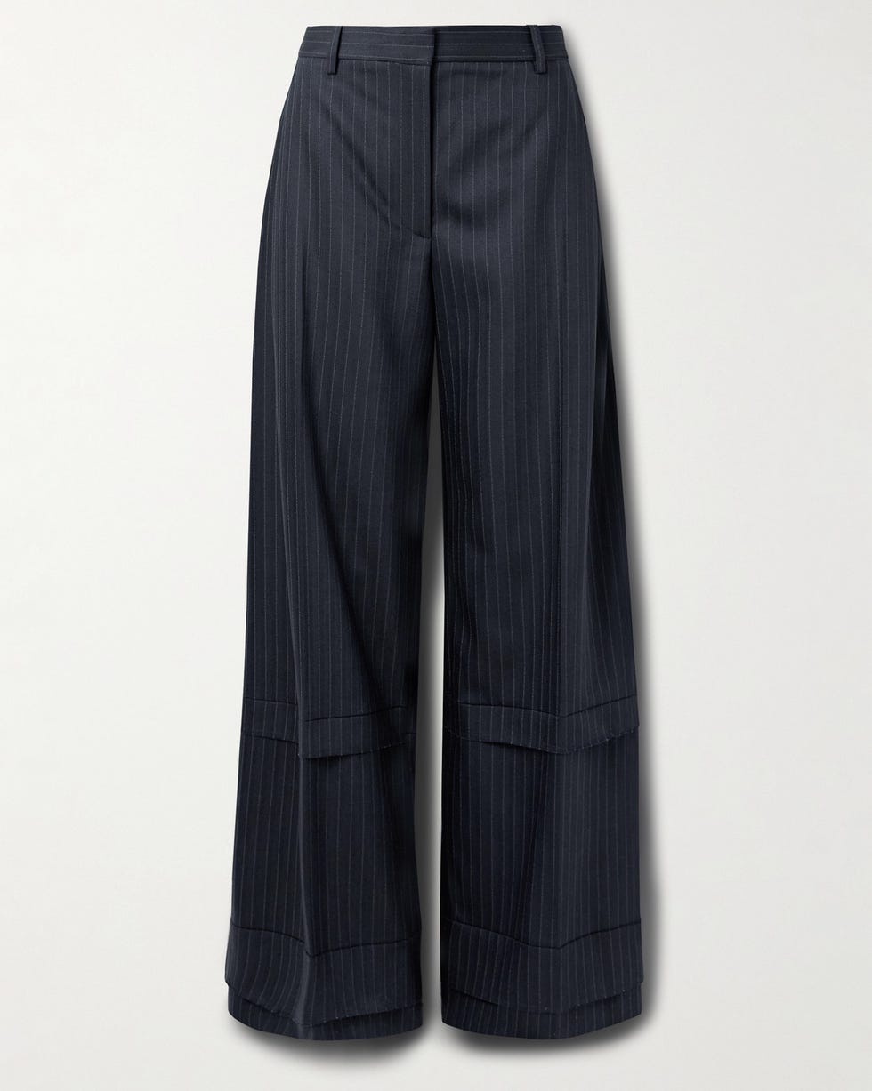 Linden Tiered Pinstriped Herringbone Twill Wide-leg Pants