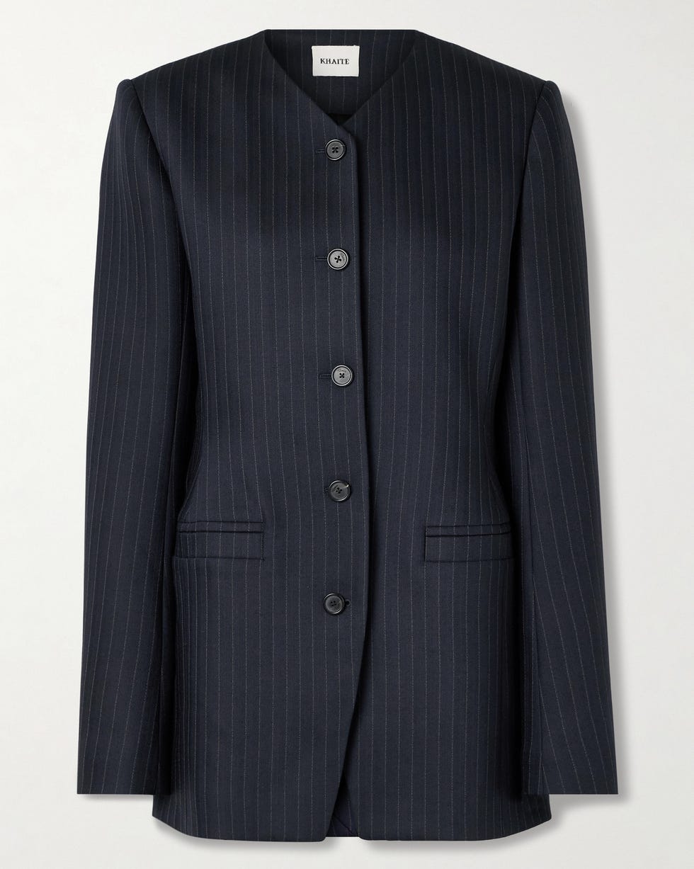 Naran Pinstriped Herringbone Woven Blazer