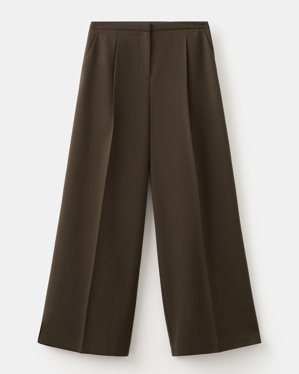 Wide-leg mid-rise pleated trousers