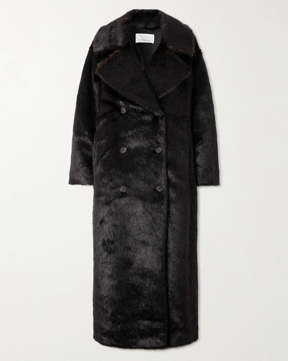 The Frankie Shop - Joni Double-breasted Plush Coat - Dark brown