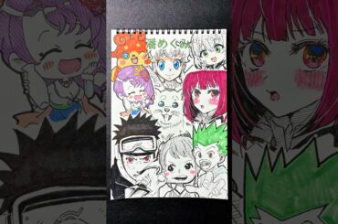 CV:潘めぐみの演じたキャラ9選描いてみた！！！ #drawingchallenge #drawing #一発描き #声優 #潘めぐみ