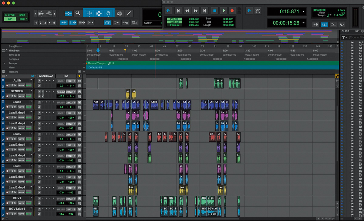 「Kira Huwa Paradise」でWakisakaが手掛けたボーカル・パートのセッション・ビュー。３つのリード・パートにバック・ボーカルなどを加え合計11trだ