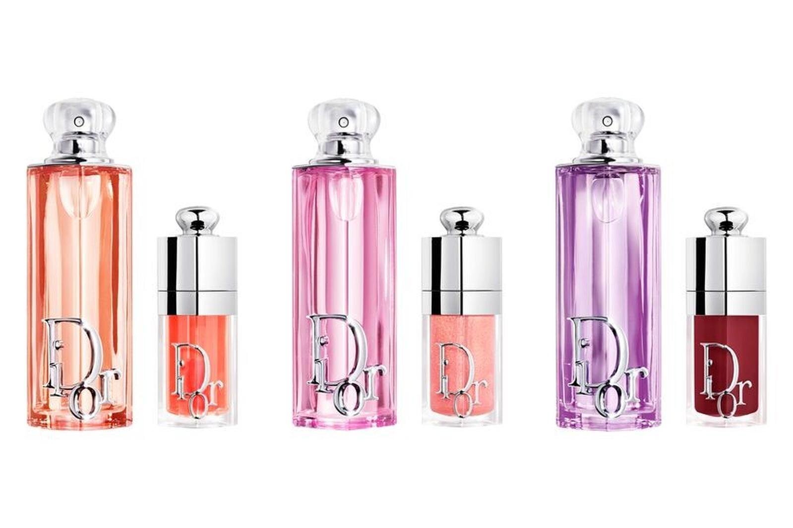 左から) ディオール アディクト ピーチー グロウ(オードゥ パルファン) 30mL 9,460円、50mL 15,180円 ディオール アディクト ロージー グロウ(オードゥ パルファン) 30mL 9,460円、50mL 15,180円 ディオール アディクト パープル グロウ(オードゥ パルファン) 30mL 9,460円、50mL 15,180円 