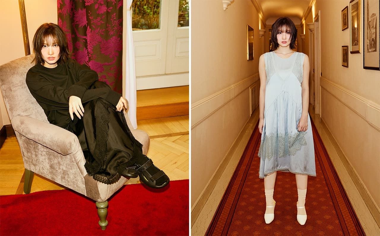 オニツカタイガーのファッションアイテムを着用するMOMOさん（アシックス提供）