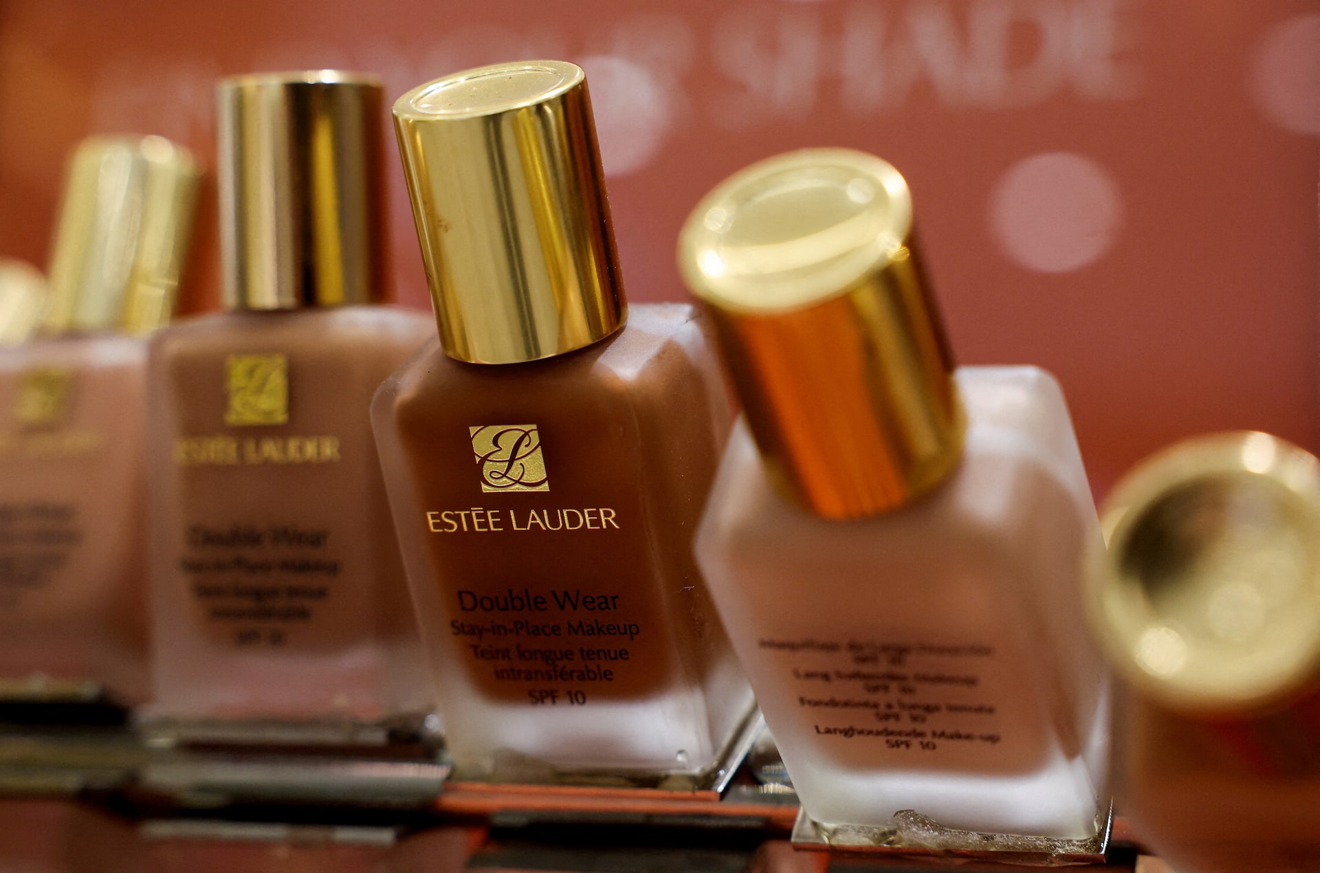 Cosmetics by Estee Lauder are displayed at a cosmetics store in a mall in Mumbai