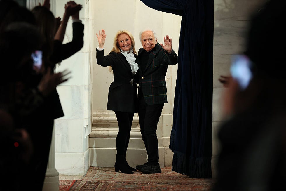 new york, new york february 10: ricky lauren and ralph lauren wave during the runway finale for the ralph lauren fashion show during new york fashion week on february 10, 2026 in new york city. (photo by dia dipasupil/getty images)