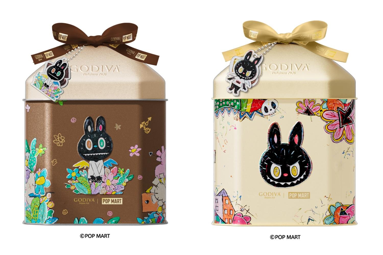 「ゴディバ × ラブブ マスターピース ダークチョコレート 10粒入」2,808円 「ゴディバ × ラブブ マスターピース ミルクチョコレート ヘーゼルナッツ 10粒入」2,808円