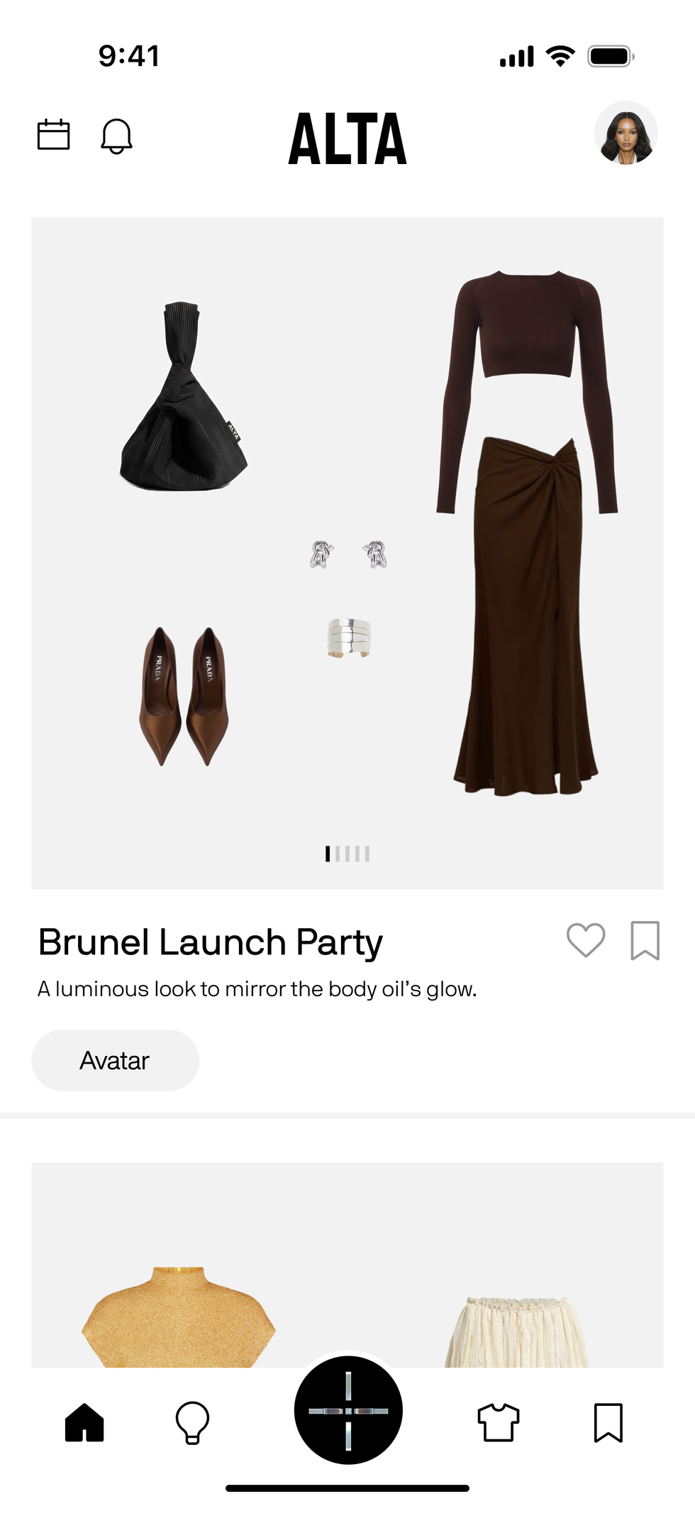 fashion outfit for a launch party featuring a sleek top skirt heels and accessories