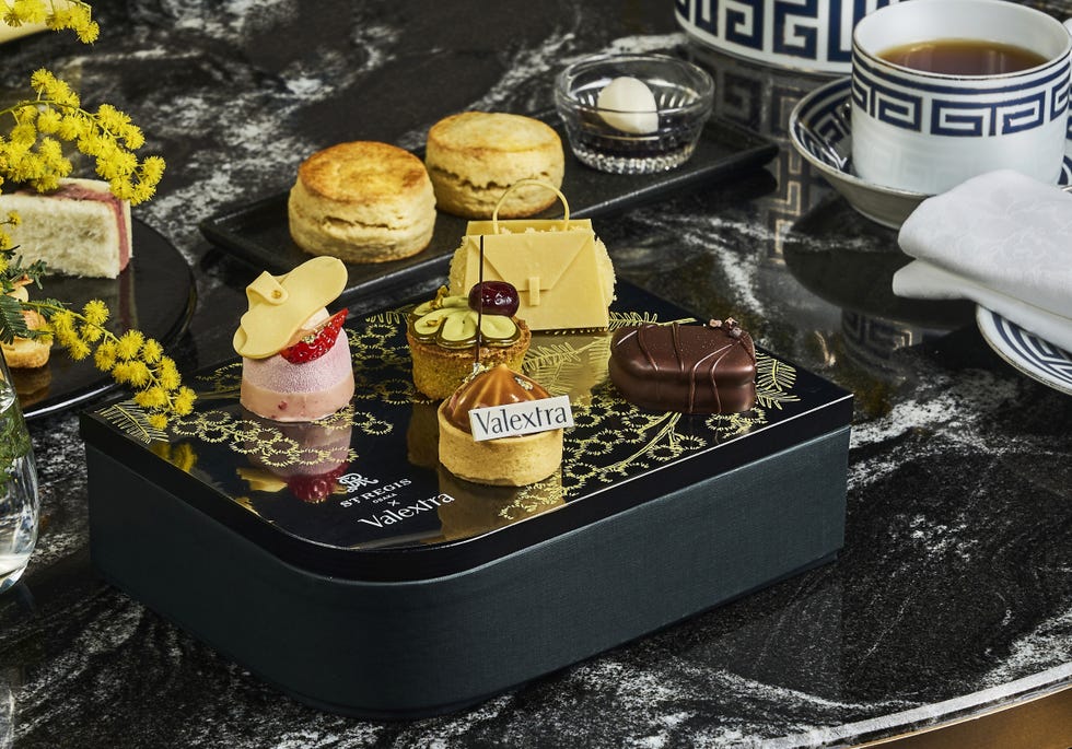 dessert platter with assorted pastries and tea