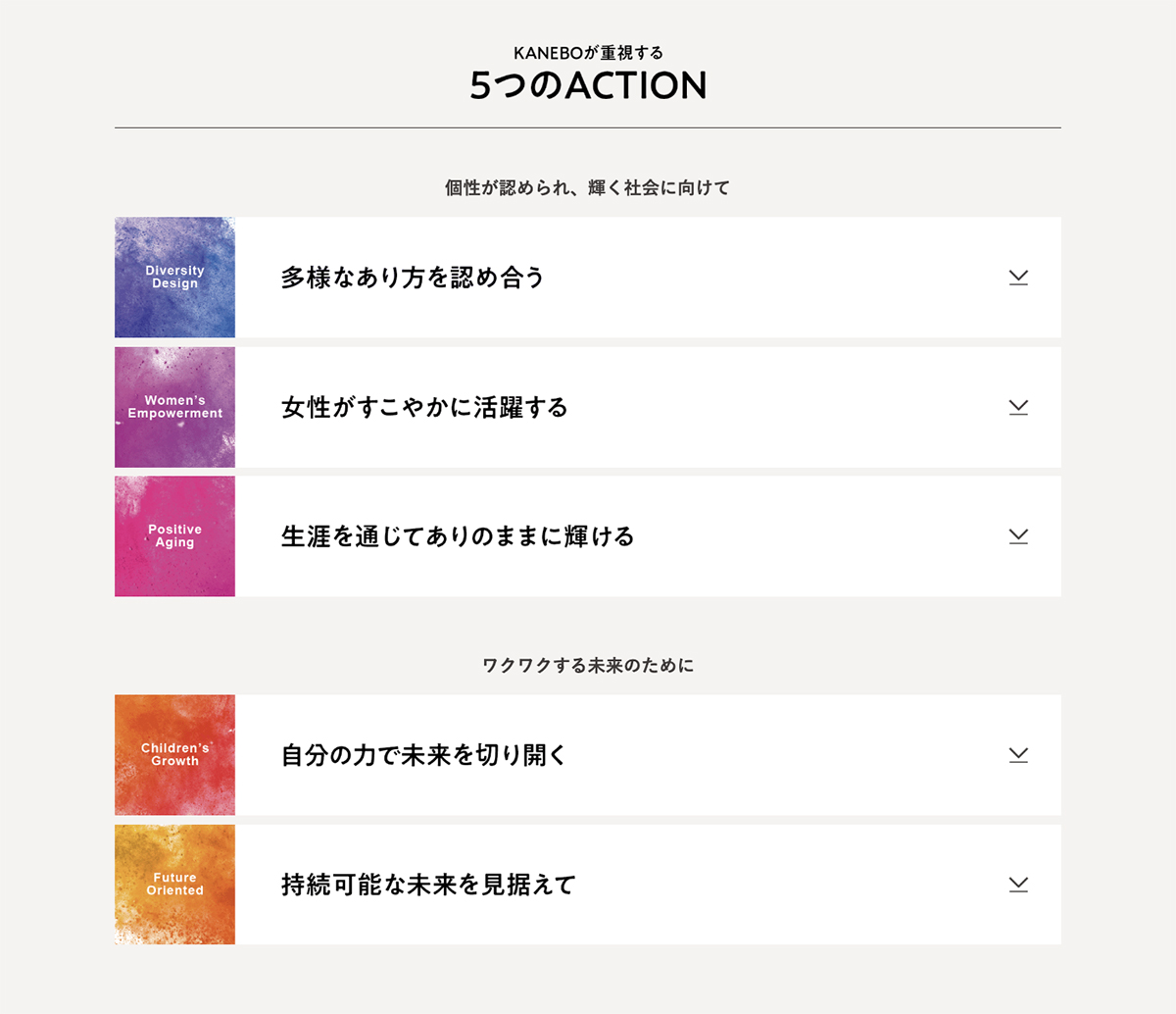 KANEBOが重視する「5つのACTION」