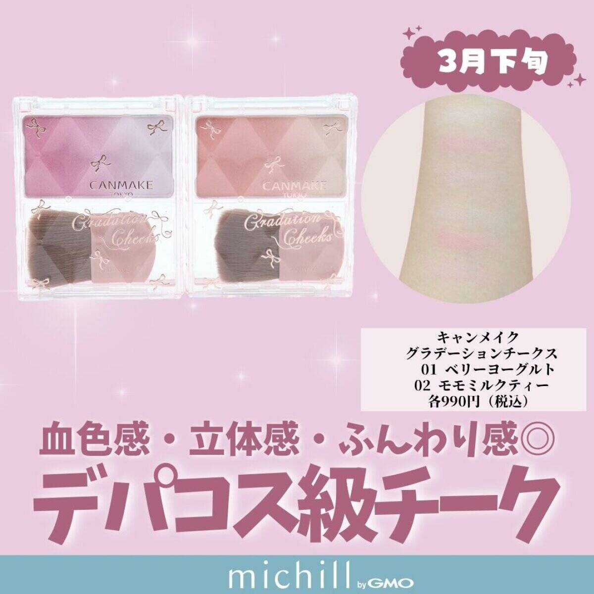 キャンメイク グラデーションチークス 01 ベリーヨーグルト/02 モモミルクティー