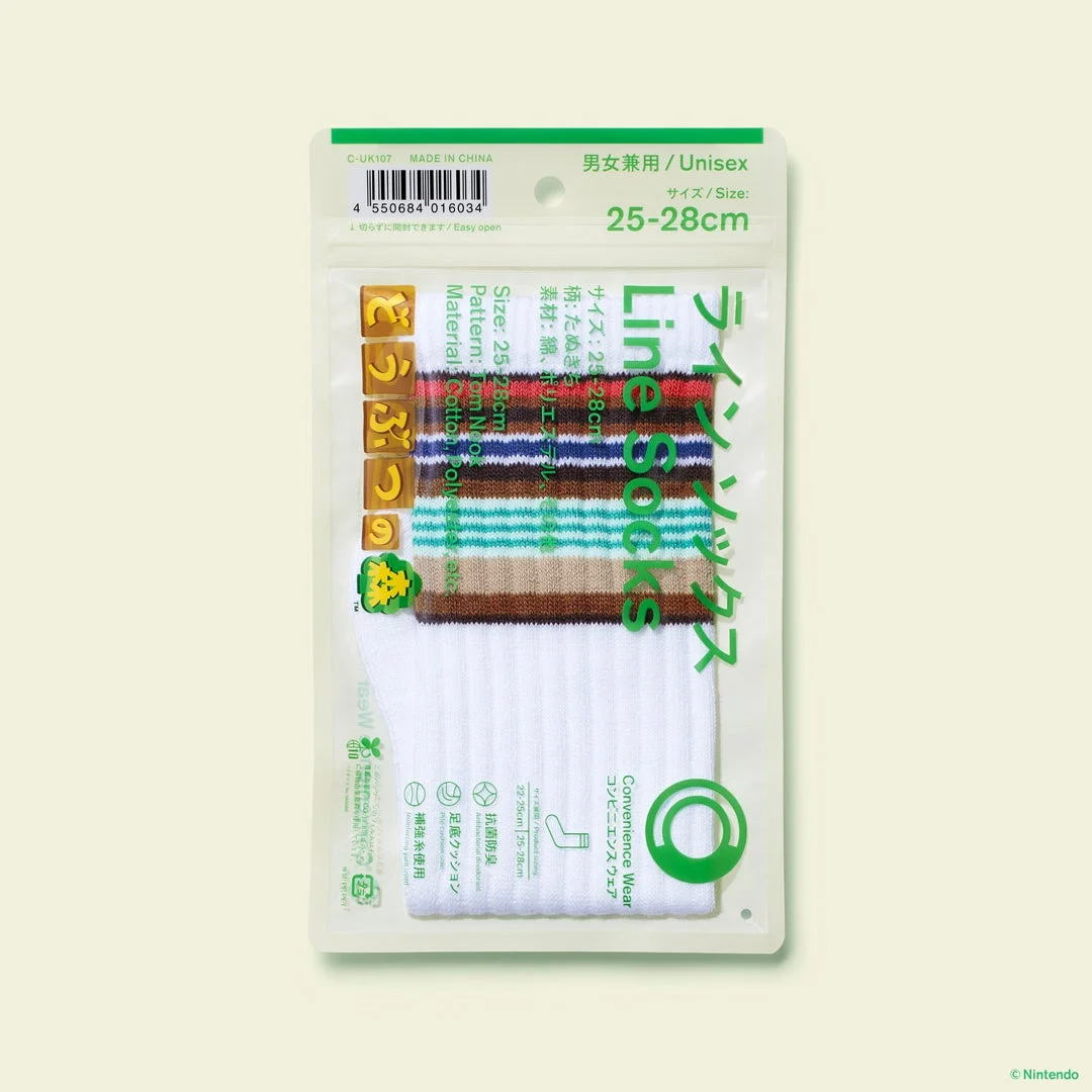 どうぶつの森デザインのラインソックスパッケージ(25-28cm)